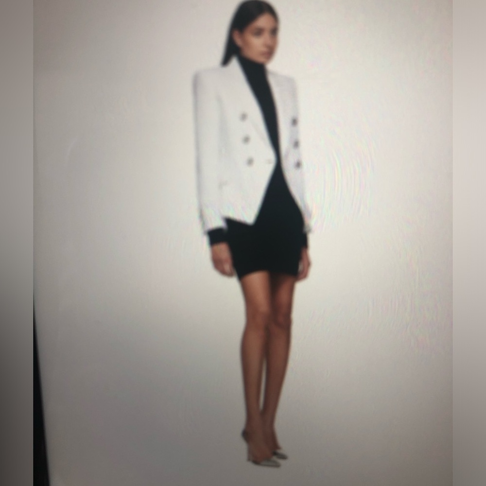 Balmain Cream  Double-Breasted Blazer with Silver Buttons. Size 34
